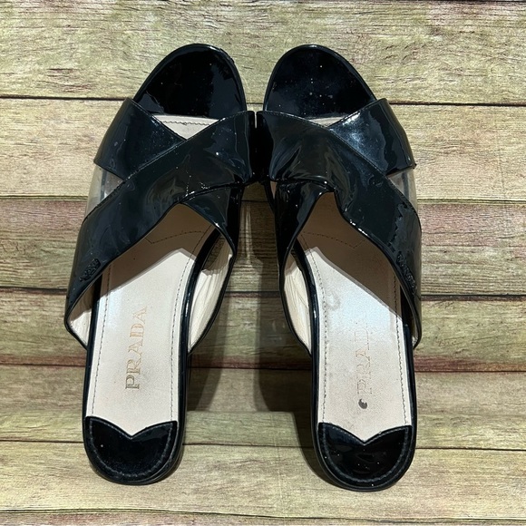 Prada Black Patent Leather Platform Wedge Sandals - Picture 7 of 9